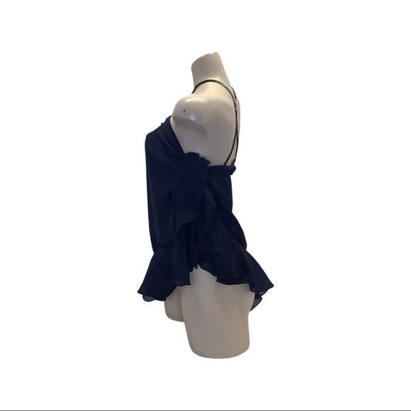 Zuliana Dark Blue Ruffle Trim Sarong. Made in USA New With Tags - Picture 2 of 4